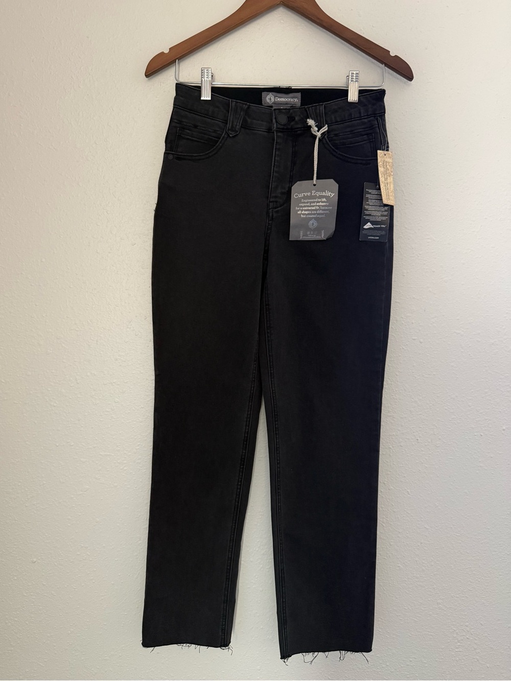 NWT Democracy Ab Technology Black High Rise Slim Straight Raw Hem Jeans Size 2
